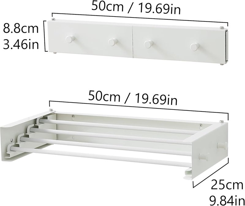 RFOUO Clothes Drying Rack, Laundry Hanger Dryer Rack, Wall Mounted Drying Rack for Laundry, Foldable Drying Rack Indoor Outdoor,19.7" Wide,4 Aluminum Rods with Hooks, 40 lb Capacity (White 19.7" Hooks) - Image 3
